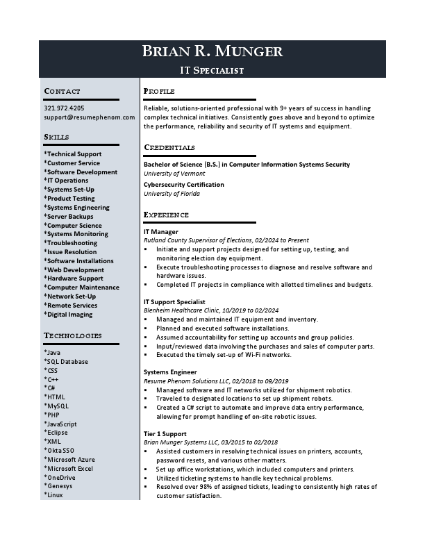 Sample Resume IT - Brian Munger.pdf