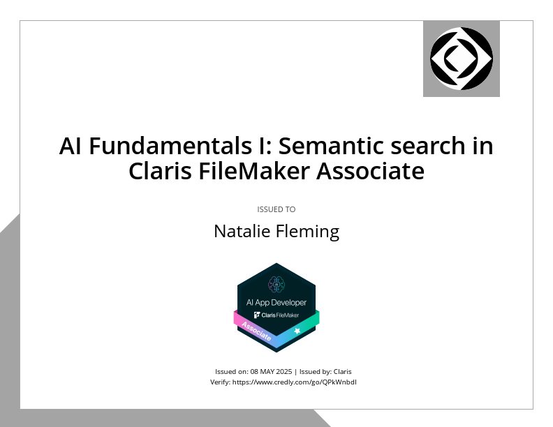 AIFundamentalsISemanticsearchinClarisFileMakerAssociate_Badge20250509-27-dwserk.pdf