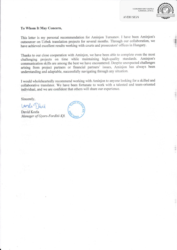 Recommendation letter for Aminjon T - Gyors-Fordító Kft (signed).pdf
