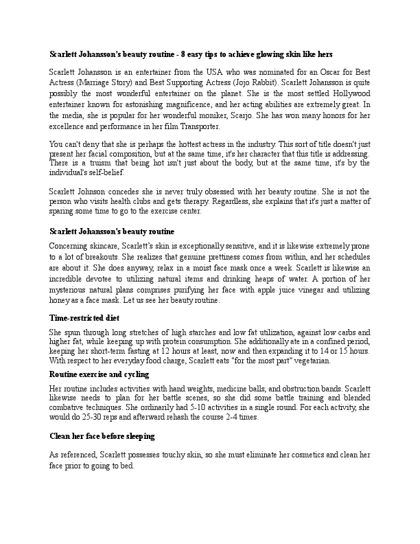 Scarlett Johansson’ beauty routine - 8 easy tips to achieve glowing skin like her.docx.pdf