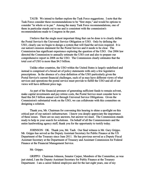 Senate Homeland Security and Governmental Affairs Committee, Full committee hearing on A Path to Sustainability Recommendations from the President's Task Force on the USPS.pdf