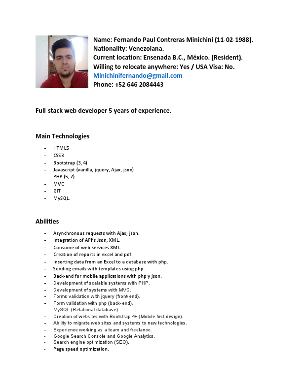 CV - Full Stack Web Developer - ENG - Fernando Paul Contreras Minichini.pdf