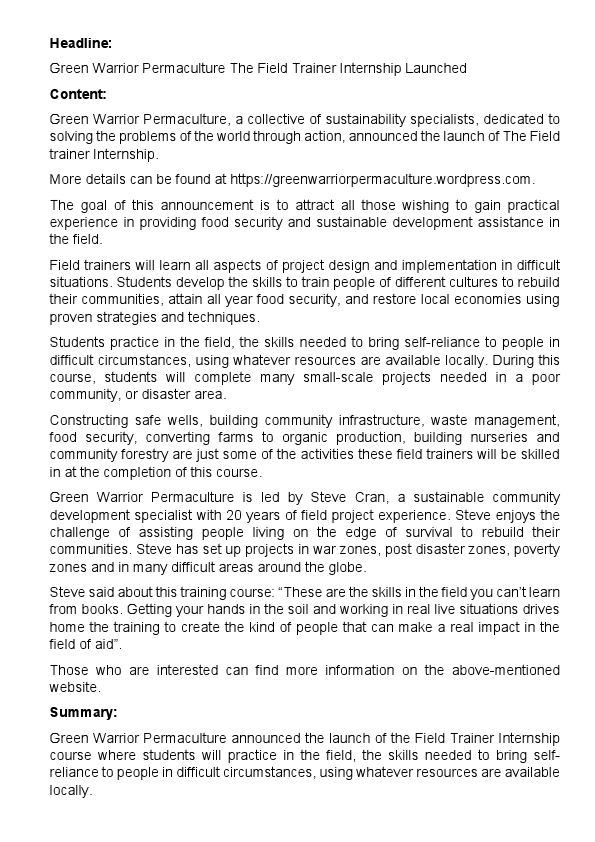 press release_Green Warrior Permaculture.pdf