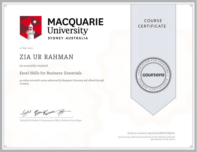Coursera Excel Skills for Business  Zia ur Rahman.pdf
