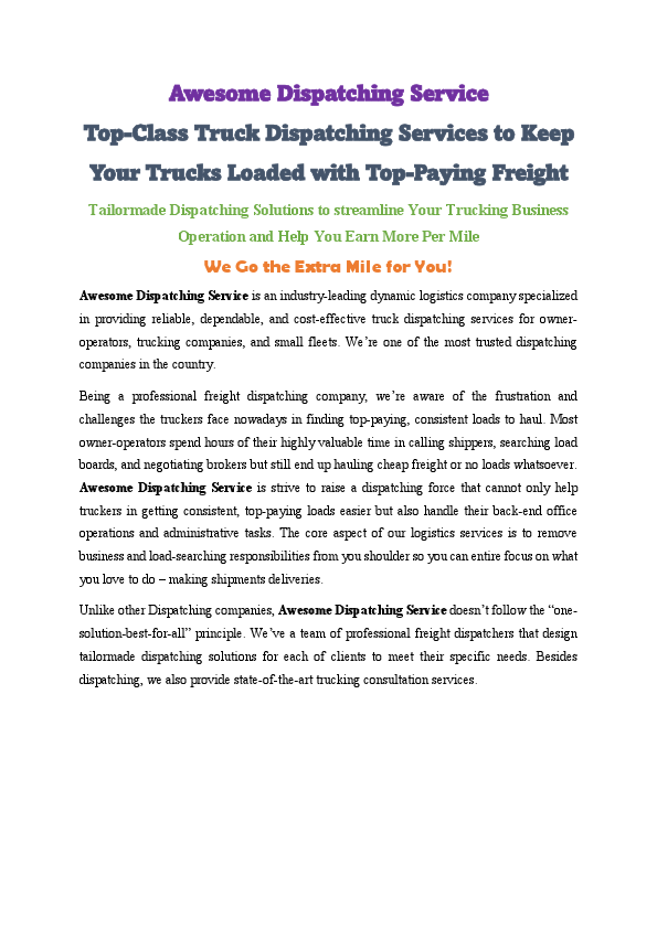 Home Page for Awesome Dispatching Service.pdf