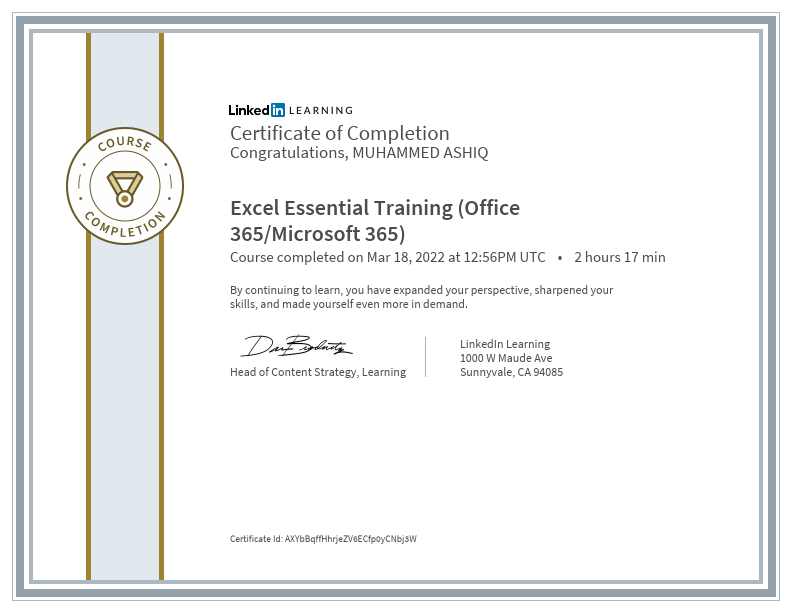 CertificateOfCompletion_Excel Essential Training Office 365Microsoft 365.pdf