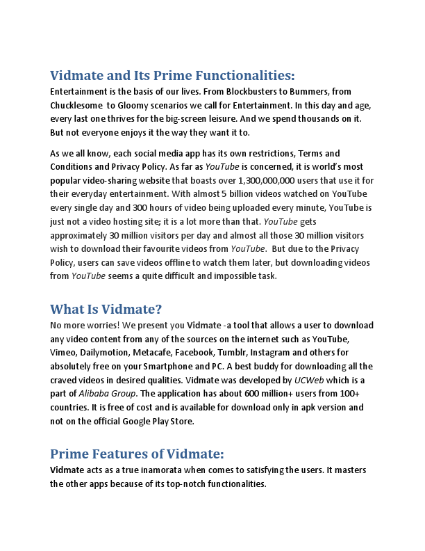 Vidmate and Its Prime Functionalities.pdf