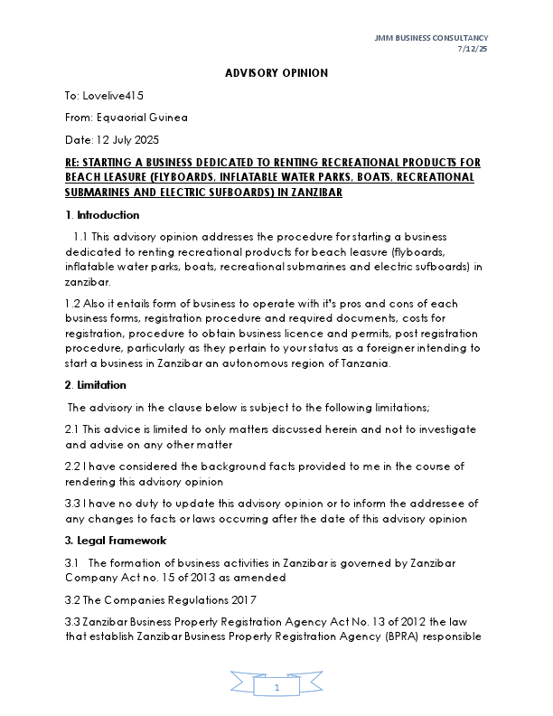 Advisory Opinion on Establishing a Business in Zanzibar 2025.pdf