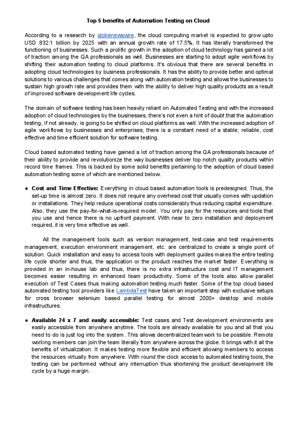 Top 5 benefits of Automation Testing on Cloud.pdf