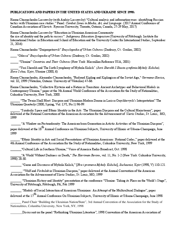 PUBLICATIONS AND PAPERS IN THE UNITED STATES AND UKRAINE SINCE 1998.pdf