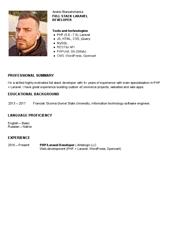CV Andrei Biareshchanka - Full-Stack Laravel Developer.pdf