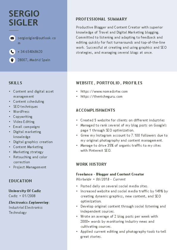 SergioSiglerBloggerandContentCreatorResume.PDF
