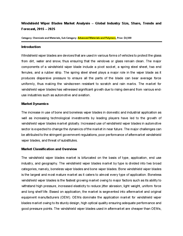 Windshield Wiper Blades Market Analysis - Global Industry Size Share Trends and Forecast 2015 - 2025.pdf