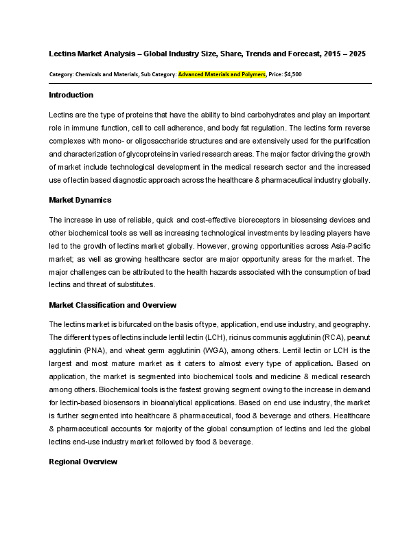 Lectins Market Analysis - Global Industry Size Share Trends and Forecast 2015 - 2025.pdf