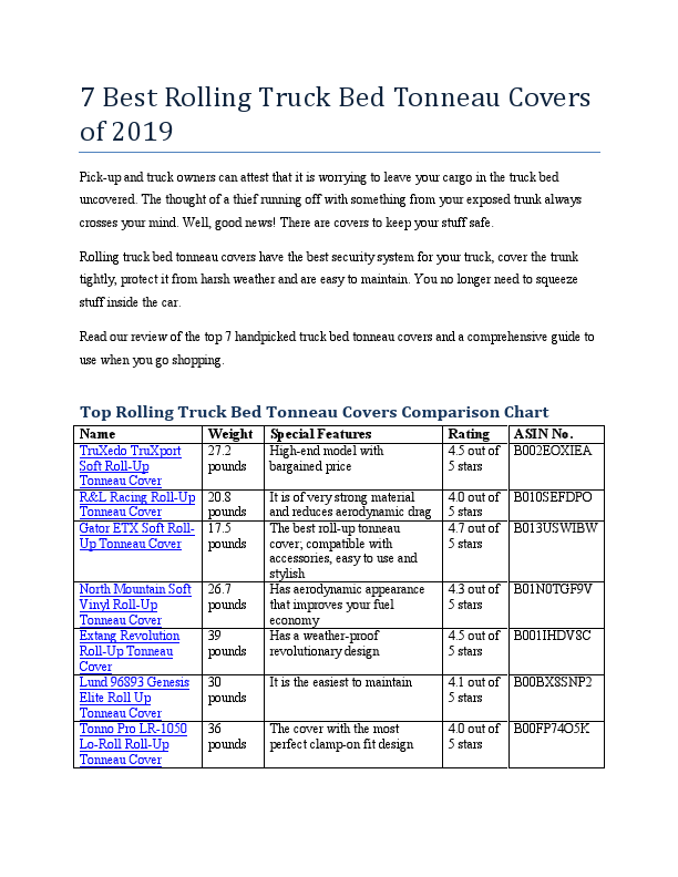7 Best Rolling Truck Bed Tonneau  Covers of 2019.pdf
