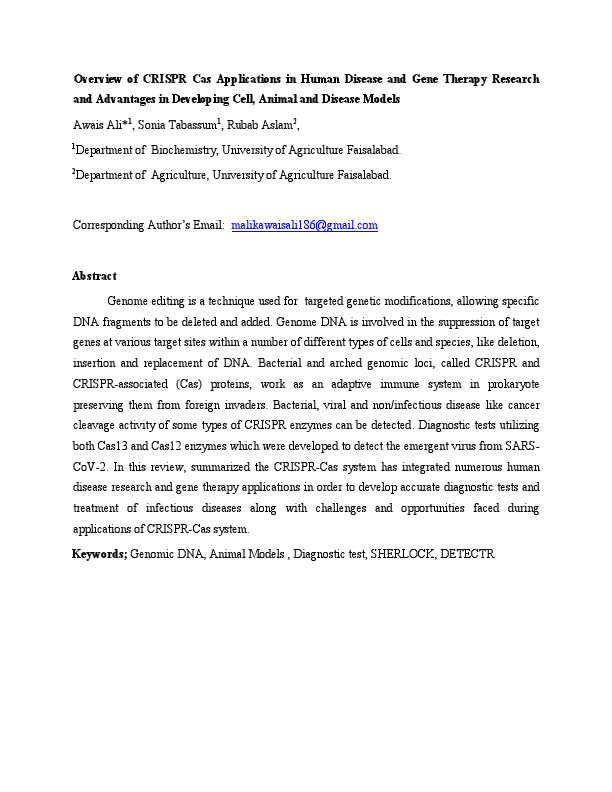 Overview of CRISPR Cas Applications in Human Disease and Gene Therapy Research and Advantages-converted.pdf