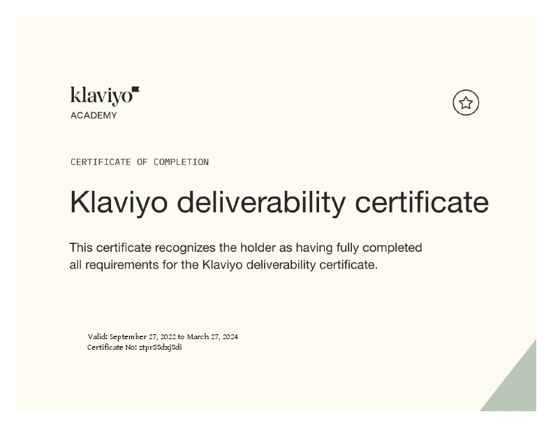 Klaviyo Deliverability Certificate.pdf