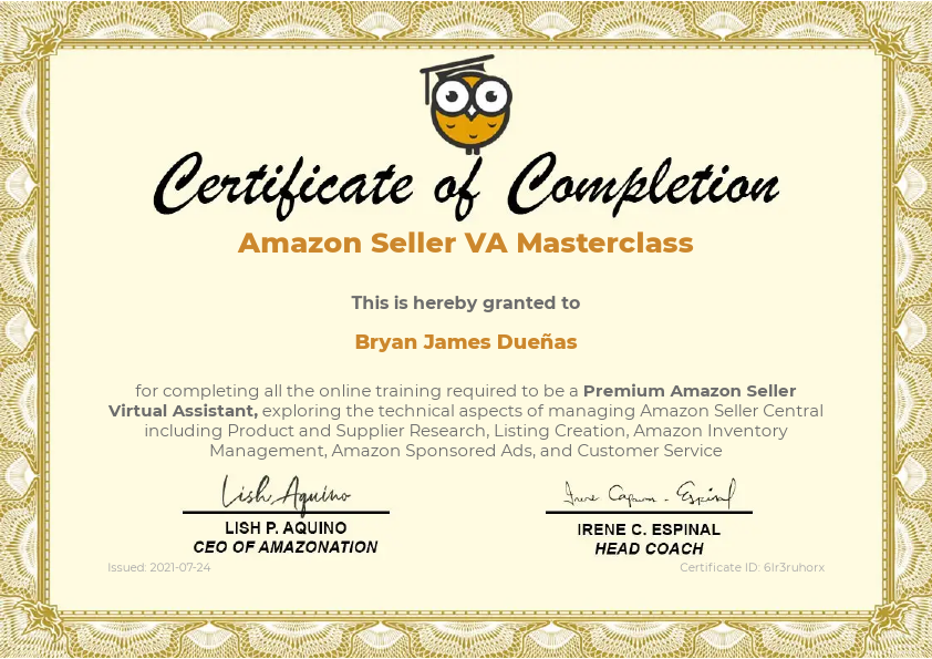 Amazon Seller VA Masterclass Certificate of Completion.pdf