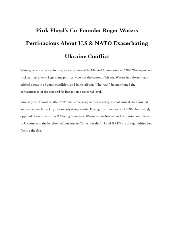 Ukraine Conflict; Pink Floyd’s Co-Founder Roger Waters Pretinacious About U.pdf