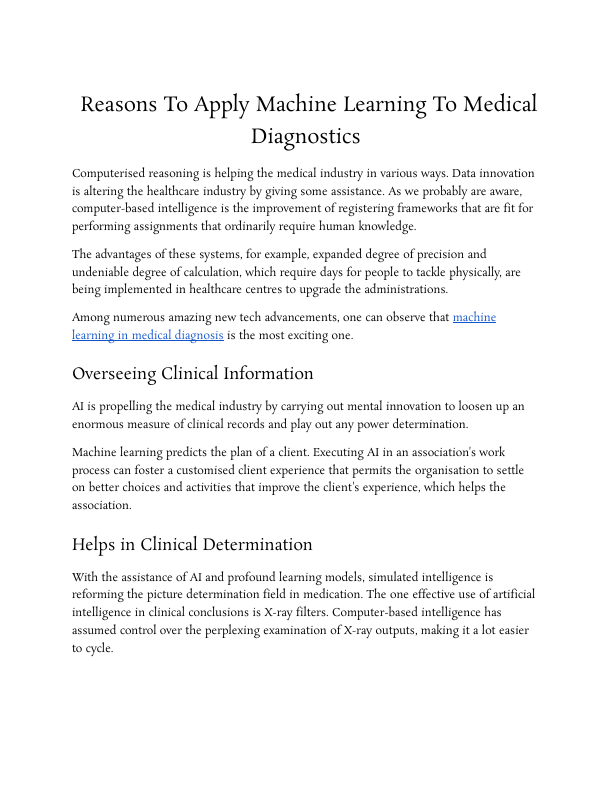 machine learning in medical diagnosis (builtinboston) -  Reasons To Apply Machine Learning To Medical Diagnostics. .edited (1).docx.pdf