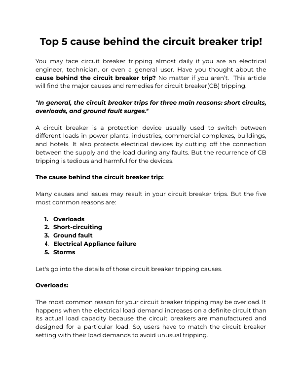 Top 5 causes behind the circuit breaker trip.pdf