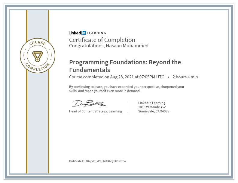 CertificateOfCompletion_Programming Foundations Beyond the Fundamentals.pdf