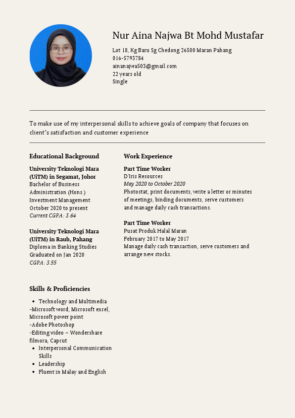 Nur Aina Najwa Bt Mohd Mustafar - Resume.pdf