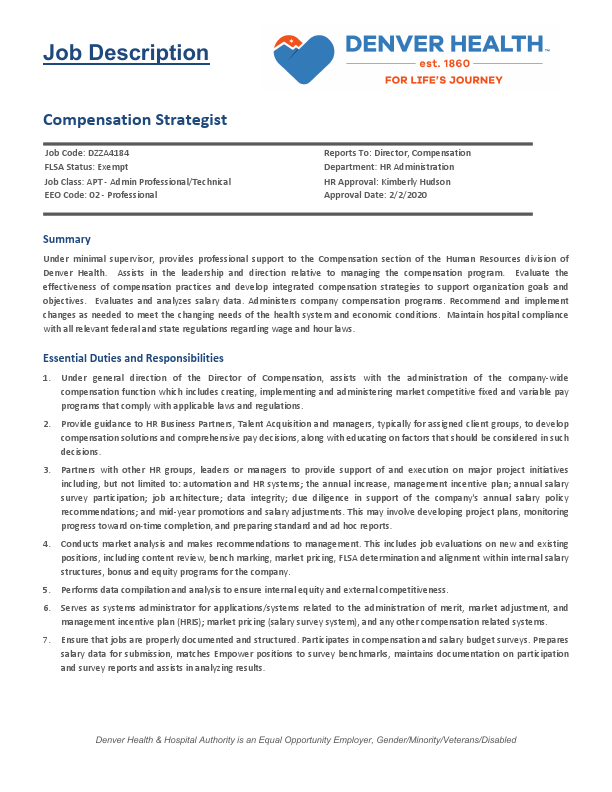 Job Description Compensation Strategist -Denver Health Hosptial.pdf