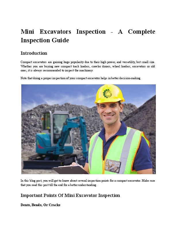 Mini Excavators Inspection - A Complete Inspection Guide.pdf