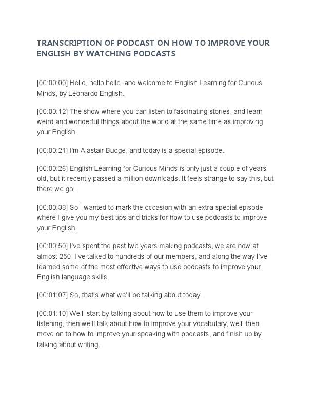 TRANSCRIPTION OF PODCAST ON HOW TO IMPROVE YOUR ENGLISH BY WATCHING PODCASTS.pdf