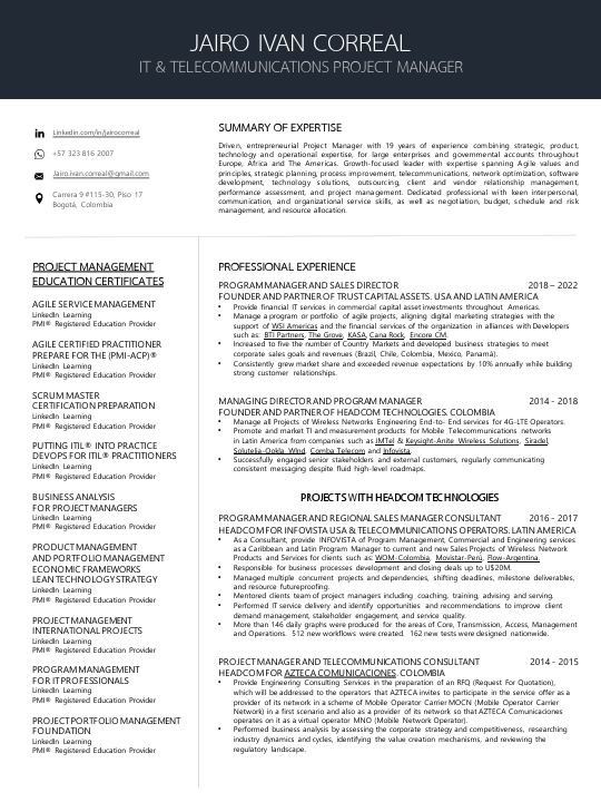 JAIRO CORREAL  - IT & TELECOMMUNICATIONS PROJECT MANAGER - CV 2022.pdf