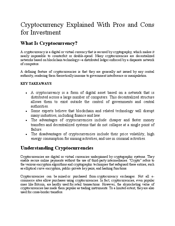 Cryptocurrency Explained With Pros and Cons for Investment.pdf