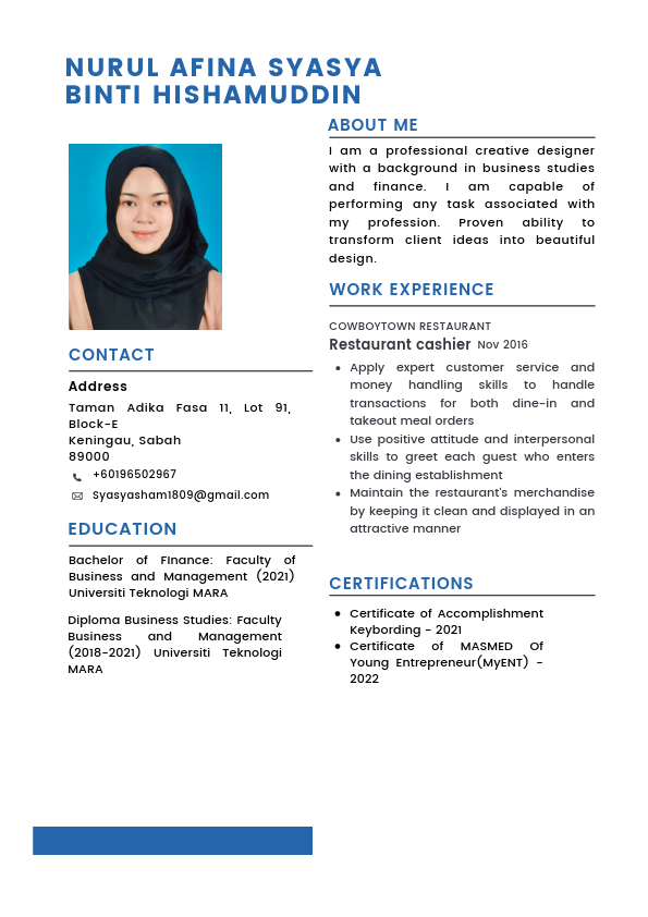 I am a professional creative designer with a background in business studies and finance. I am capable of performing any task associated with my profession. Proven ability to transform client ideas into beautiful des.pdf