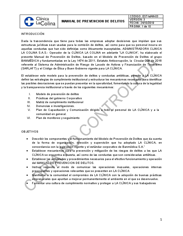 MANUAL PREVENCION DE DELITOS CLINICA LA COLINA - EXTRACTO.pdf