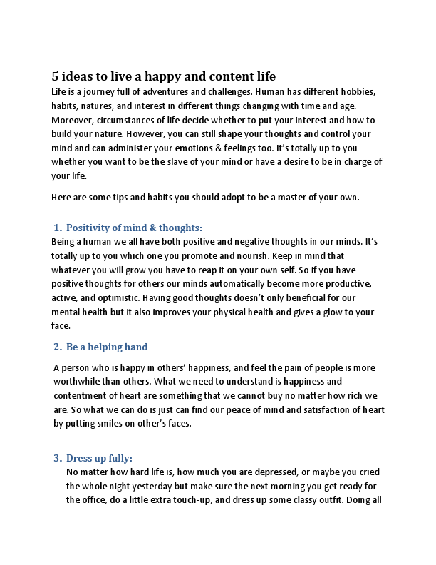 5 ideas to live a happy and content life(Sample writing).pdf