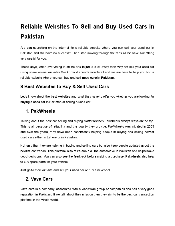 Reliable Websites To Sell and Buy Used Cars in Pakistan.pdf