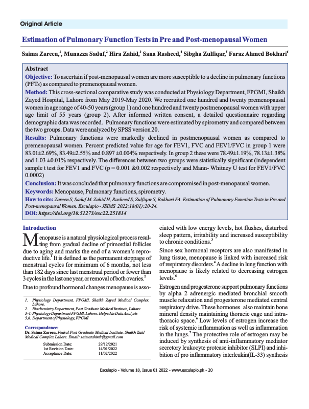 Estimation of Pulmonary Function Tests in Pre and Post-menopausal Women.pdf