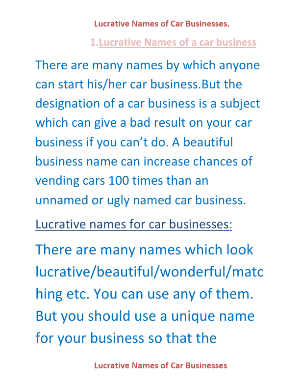 Lucrative Names of a car business.pdf