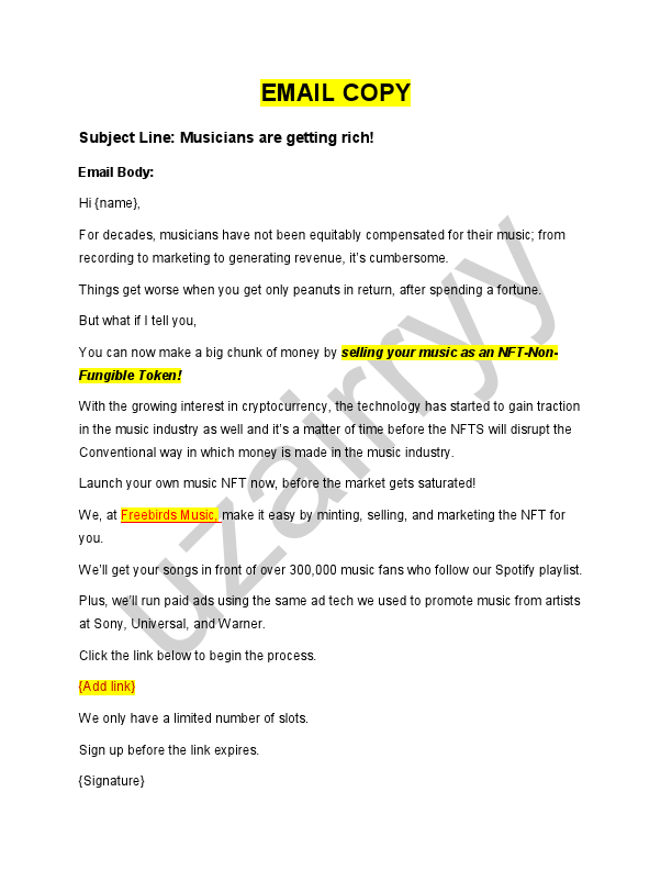 14-EMAIL SALES COPY--Selling your music as an NFT-Non-Fungible Token!.pdf