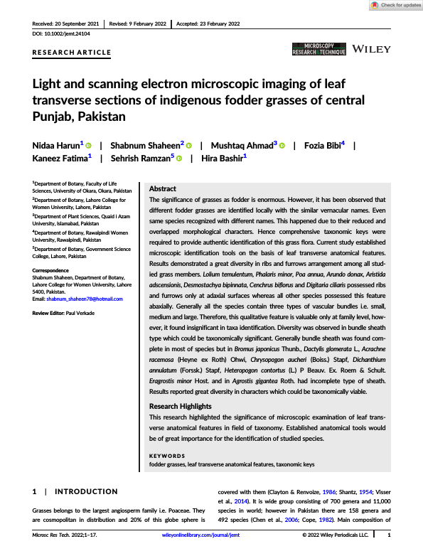 Microscopy Res   Technique - 2022 - Harun - Light and scanning electron microscopic imaging of leaf transverse sections of.pdf