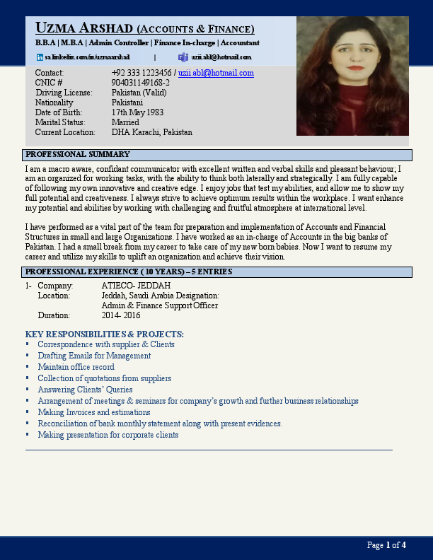 Resume pakistan - Uzma Arshad (Accounts & Finances).pdf