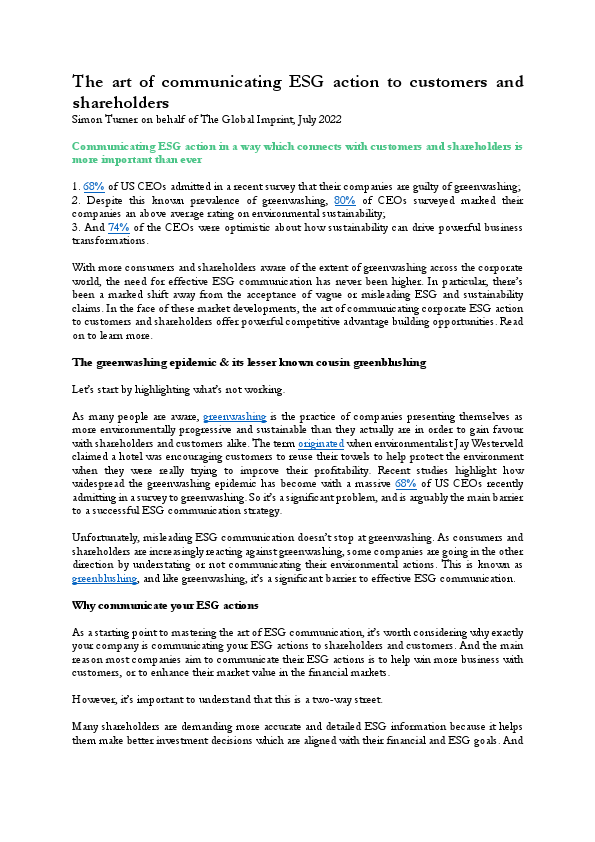 The art of communicating ESG action to customers and shareholders - Simon Turner.pdf