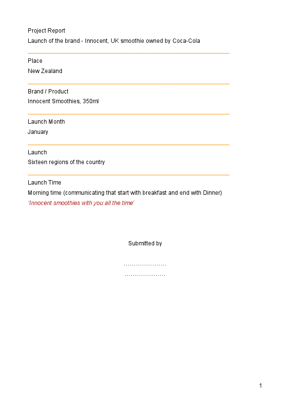 9.... Project Report  Launch of the brand - Innocent, UK smoothie owned by Coca-Cola.pdf