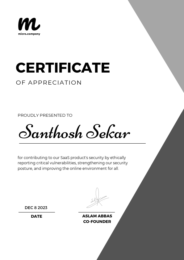 Certificate of Appreciation for reported bugs on one of the products of micro.company.pdf