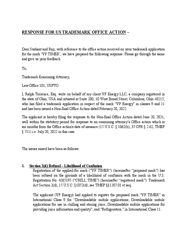 Response to USA Trademark office objection.pdf