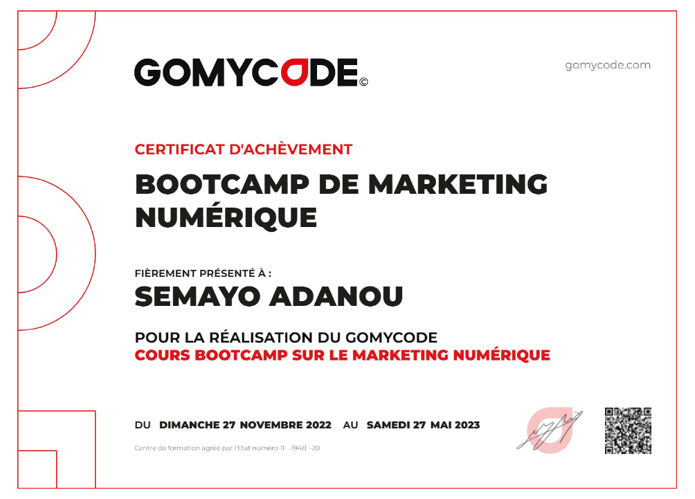 SEMAYO ADANOU-Digital Marketing Bootcamp Certificate of Completion.pdf