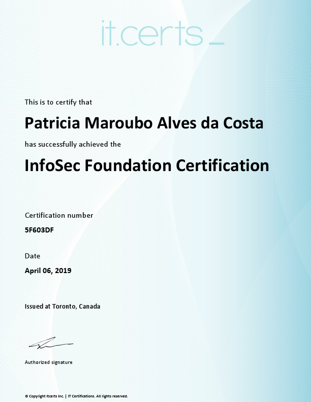 InfoSec Foundation Certification Patricia Maroubo Alves da Costa.pdf