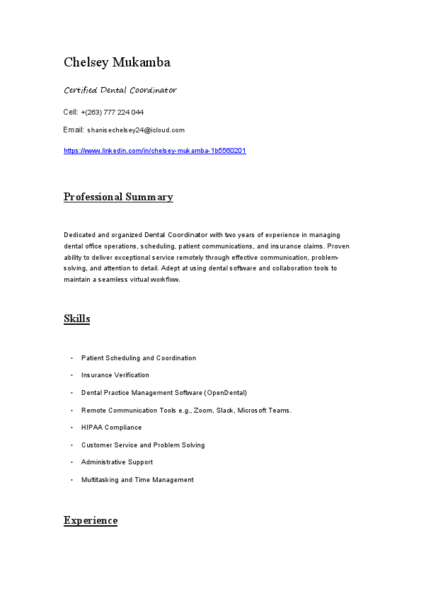 1Chelsey Mukamaba Dental Coordinator CV zim.pdf