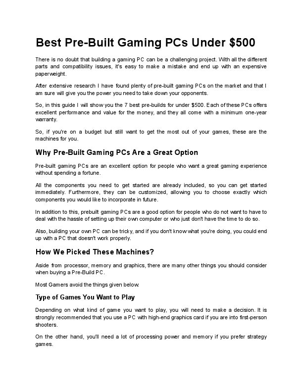 Best pre built gaming pcs under $500.pdf