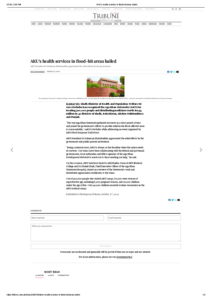 AKU’s health services in flood-hit areas hailed - The Express Tribune.pdf